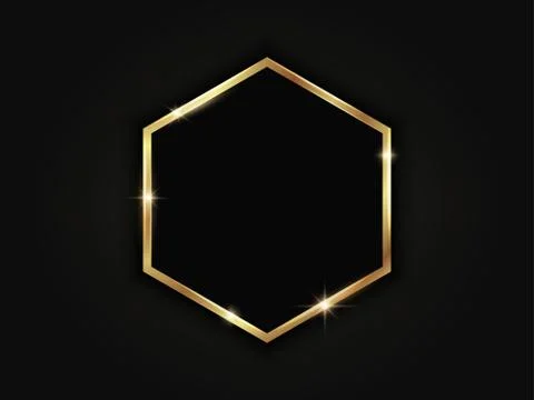 Gold hexagonal frame. Geometric luxury template on dark background Stock Illustration
