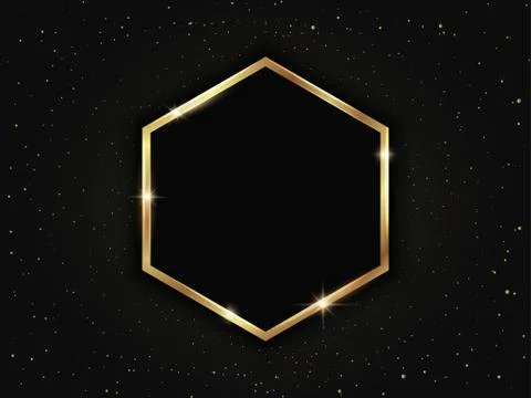 Gold hexagonal frame with particles. Geometric luxury template on dark backgr Stock Illustration