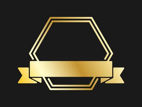 Gold hexagonal frame with ribbon. Vector illustration for logo, congratulatio Stock Illustration