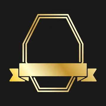 Gold hexagonal frame with ribbon. Vector illustration for logo, congratulatio Stock Illustration