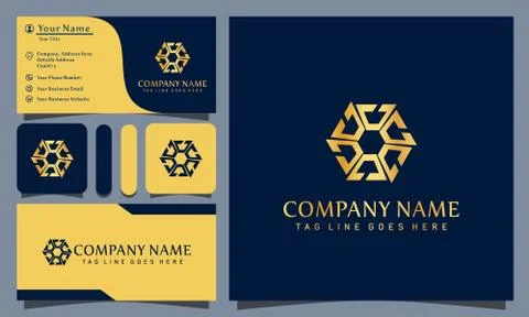 Gold hexagonal luxury logos design vector illustration with line art style vi 스톡 일러스트