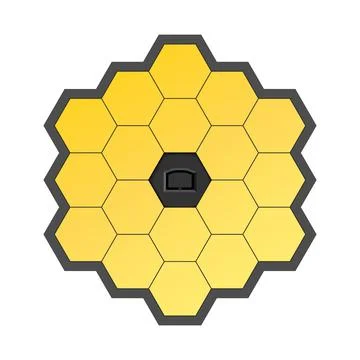 Gold hexagonal mirror of the space telescope isolated on white background Illustrazione stock