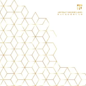 Gold hexagons border pattern on white background. Illustrazione stock