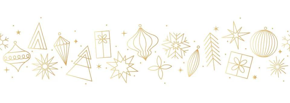Gold holidays seamless pattern isolated, Christmas border 스톡 일러스트
