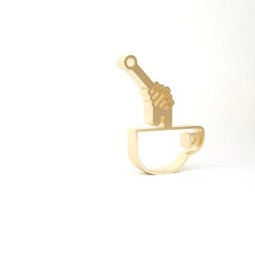 Gold Honey dipper stick with dripping honey icon isolated on white background Illustrazione stock