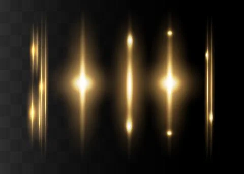 Gold horizontal lens flares pack. Laser beams, horizontal light rays. Beautiful 스톡 일러스트