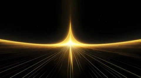 Gold horizontal lines, symmetrical composition, bioluminescence, Pure white Stock Illustration