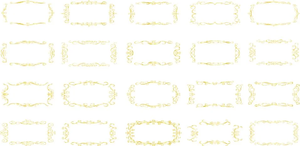 Gold Horizontal rectangular antique pattern frame set Illustrazione stock