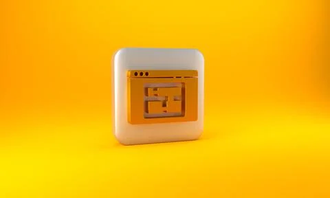 Gold House plan icon isolated on yellow background. Silver square button. 3D Stock Illustration