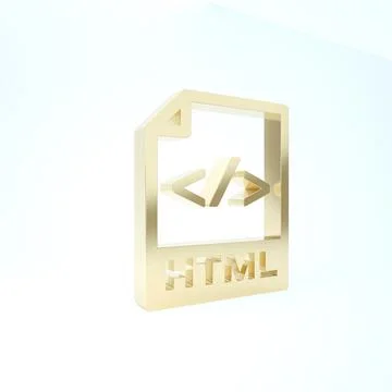 Gold HTML file document. Download html button icon isolated on white backgrou Stock Illustration