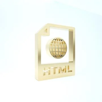 Gold HTML file document. Download html button icon isolated on white backgrou Stock Illustration