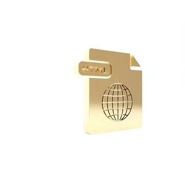 Gold HTML file document. Download html button icon isolated on white backgrou Stock Illustration