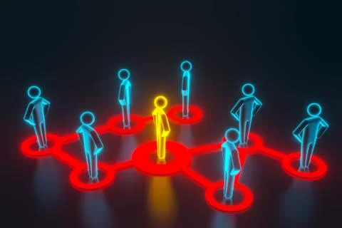 The gold human 3d figure extends its influence to the neighboring figures. 3d Stockillustratie