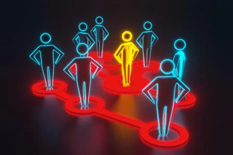 The gold human 3d figure extends its influence to the neighboring figures. 3d Stock Illustration
