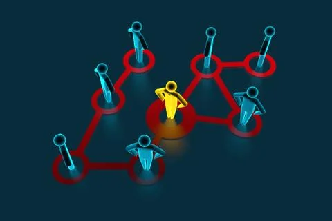 The gold human 3d figure extends its influence to the neighboring figures. 3d Stock Illustration