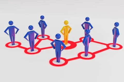 The gold human 3d figure extends its influence to the neighboring figures. 3d Stockillustratie