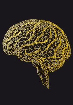Gold human brain with geometric pattern, vector Stock Illustration