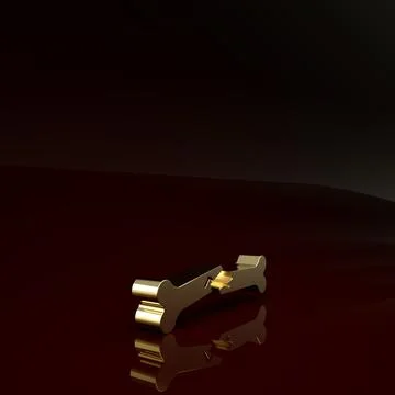 Gold Human broken bone icon isolated on brown background. Minimalism concept. Illustrazione stock