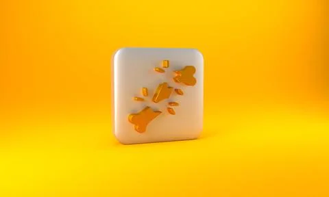 Gold Human broken bone icon isolated on yellow background. Silver square button Stock Illustration
