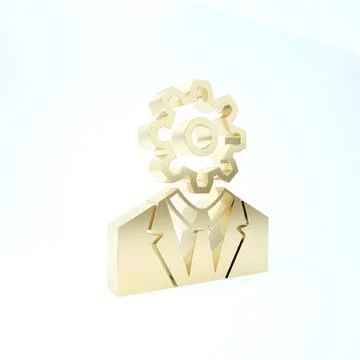 Gold Human head with gear inside icon isolated on white background. Artificia Illustrazione stock