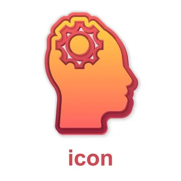 Gold Human head with gear inside icon isolated on white background. Artificial Illustrazione stock