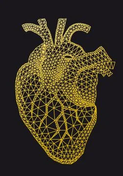 Gold human heart with geometric pattern, vector Stock Illustration