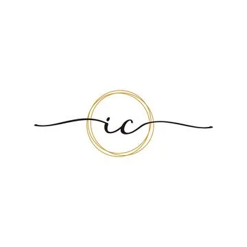 Gold I C Initial Script Letter Beauty Logo Template Stock Illustration