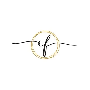 Gold I F Initial Script Letter Beauty Logo Template Stock Illustration