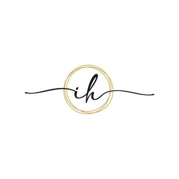 Gold I H Initial Script Letter Beauty Logo Template Stock Illustration