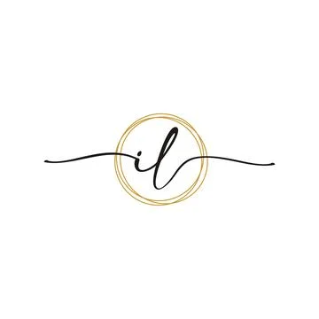 Gold I L Initial Script Letter Beauty Logo Template Stock Illustration