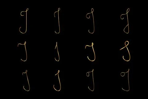 Gold I Letter Initial Cursive Hand Written Calligraphic Alphabet Set for Lo.. Illustrazione stock