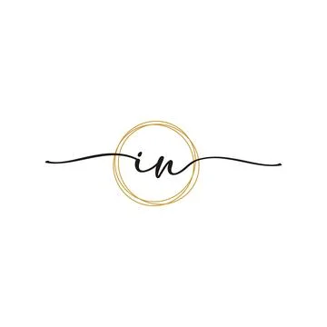 Gold I N Initial Script Letter Beauty Logo Template 스톡 일러스트