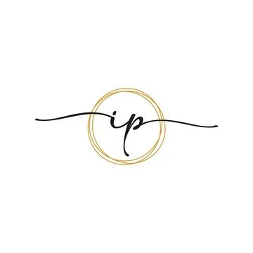 Gold I P Initial Script Letter Beauty Logo Template Stock Illustration