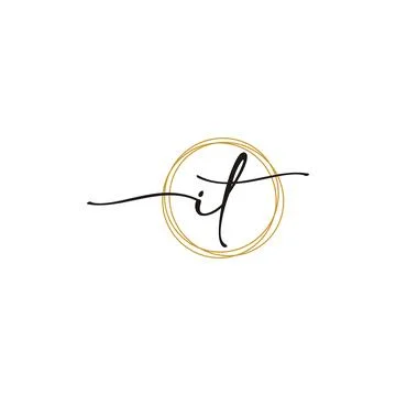 Gold I T Initial Script Letter Beauty Logo Template Stock Illustration