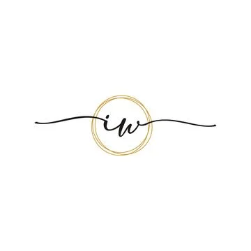 Gold I W Initial Script Letter Beauty Logo Template Stock Illustration