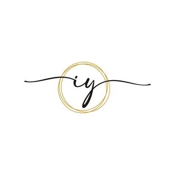 Gold I Y Initial Script Letter Beauty Logo Template Stock Illustration
