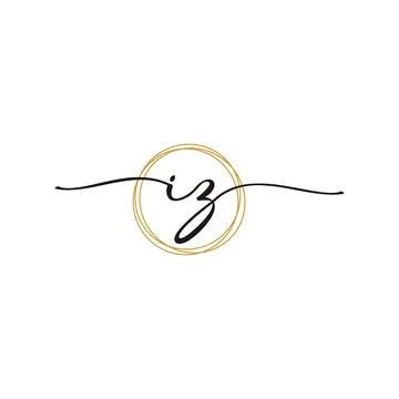 Gold I Z Initial Script Letter Beauty Logo Template Stock Illustration