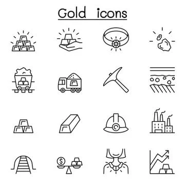 Gold icon set in thin line style Illustrazione stock
