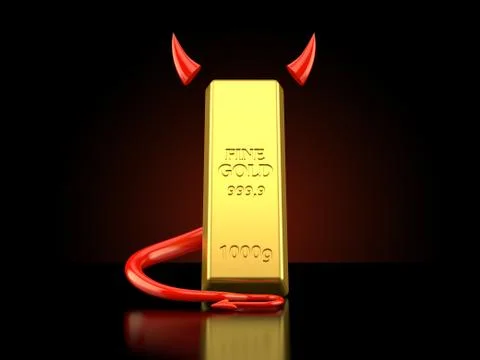 Gold ingot with devil horns and tail 스톡 일러스트