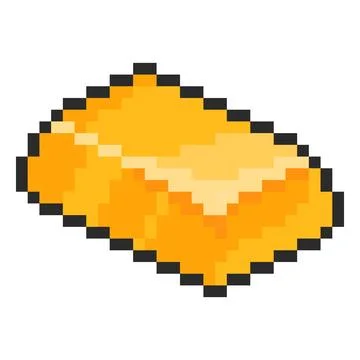 Gold ingot pixel art vector icon, retro 8 bit golden bar bullion black outline Stock Illustration