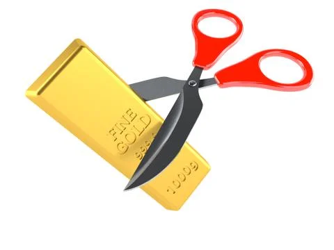 Gold ingot with scissors Stock Illustration