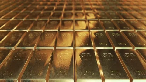 Gold ingots camera scrolling animation abstract background for finance 4K Stock Footage 134651653