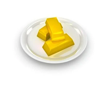 Gold ingots on plate Illustrazione stock