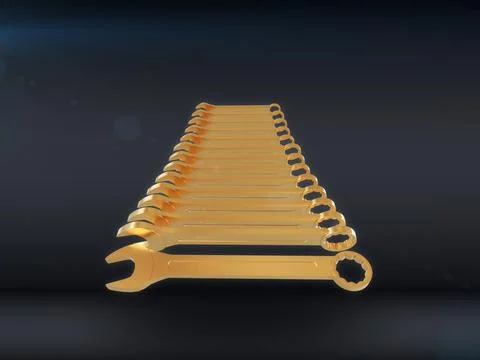 Gold instruments isolated a dark background. 3d render Stock Photos