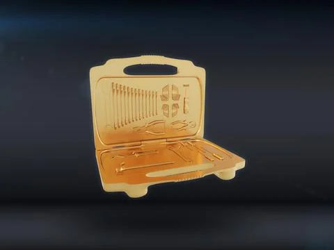 Gold instruments isolated a dark background. 3d render Stock Photos