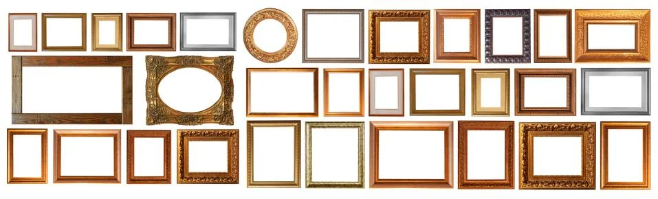 Gold interior elements of the picture frame isolated Stock Photos