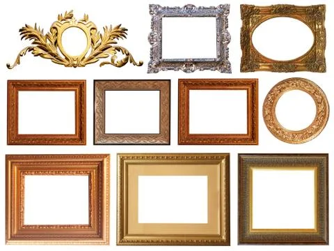 Gold interior elements of the picture frame isolated Stock Photos