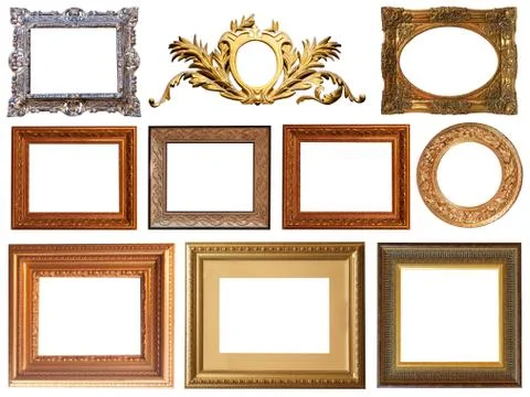 Gold interior elements of the picture frame isolated Stock Photos