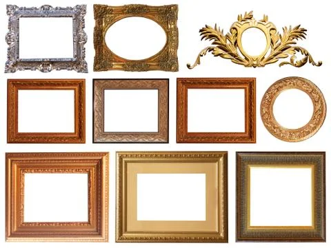 Gold interior elements of the picture frame isolated Stock Photos