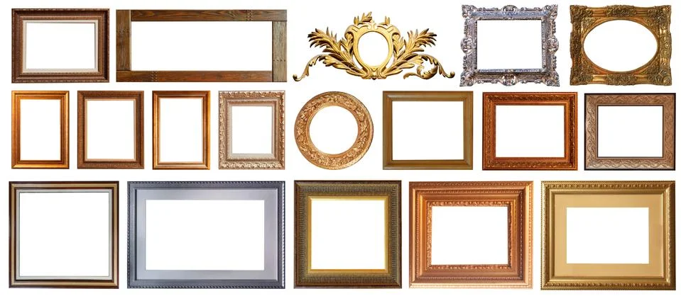 Gold interior elements of the picture frame isolated Stock Photos
